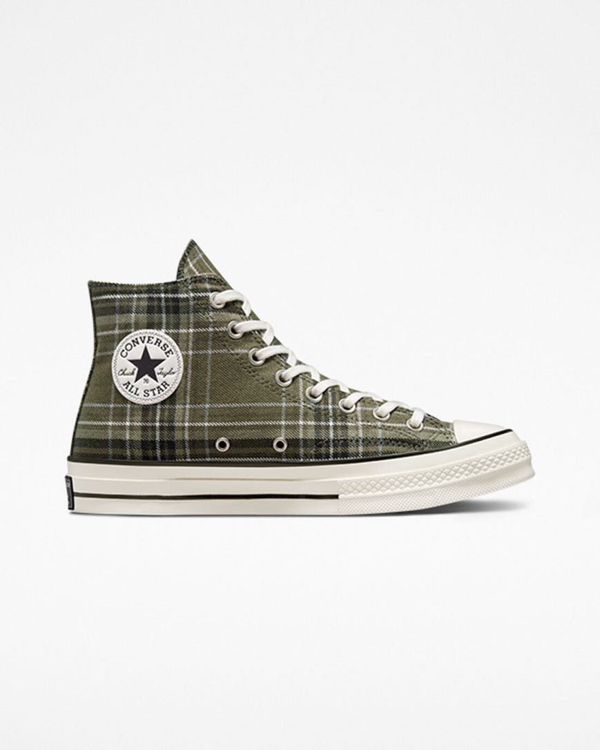 Tenis Converse Chuck 70 Tartan Cano Alto Masculino Verde Oliva Pretas | PT H07P38T